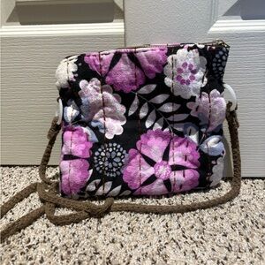 Floral Quilted Crossbody Bag - Black and Pink